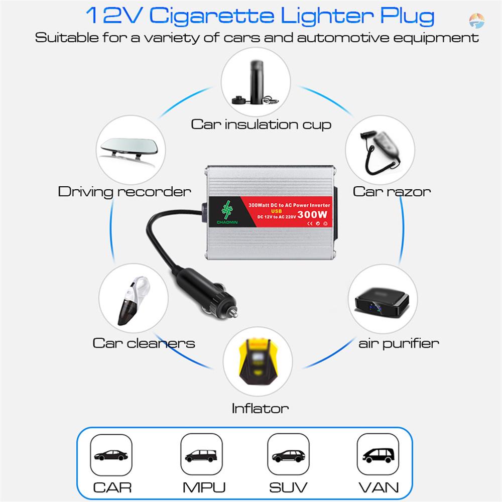 fash-อะแดปเตอร์แปลงไฟอินเวอร์เตอร์-แบบพกพา-dc12volt-เป็น-ac220volt-transformer-300w-usb-สําหรับรถยนต์