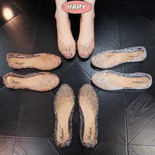 HAPY ใหม่ร้อนขายฤดูร้อนรองเท้าแตะแบนผู้หญิงกลวงออกรองเท้าหลุมคริสตัลพลาสติกเยลลี่ตาข่าย