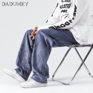 DaDuHey🔥 Mens 2023 New American Style Fashion Brand Hip Hop Loose Casual Pants Corduroy Full Printed Fashionable All-Match Straight Pants