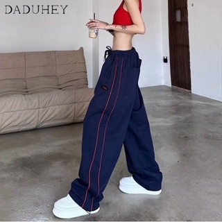 DaDuHey🎈 New American Style Street-striped Womens Sports Pants Small High Waist Loose Casual Pants Jogging Cargo Pants