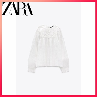 Zara ใหม่ TRF เสื้อเชิ้ต ปักลายกลวง สําหรับผู้หญิง