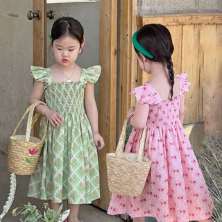 ชุดเดรส ลายดอกไม้ สไตล์เกาหลี แฟชั่นฤดูร้อน สําหรับเด็กผู้หญิง อายุ 1-6 ปี