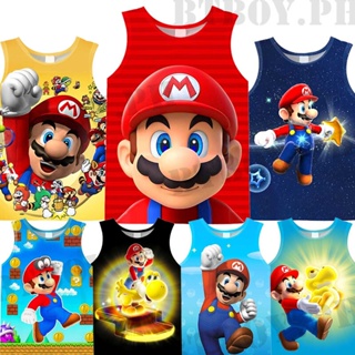 เสื้อกล้ามแขนกุด พิมพ์ลาย Super Mario Bros แฟชั่นฤดูร้อน สําหรับเด็กผู้ชาย และเด็กผู้หญิง อายุ 4-13 ปี