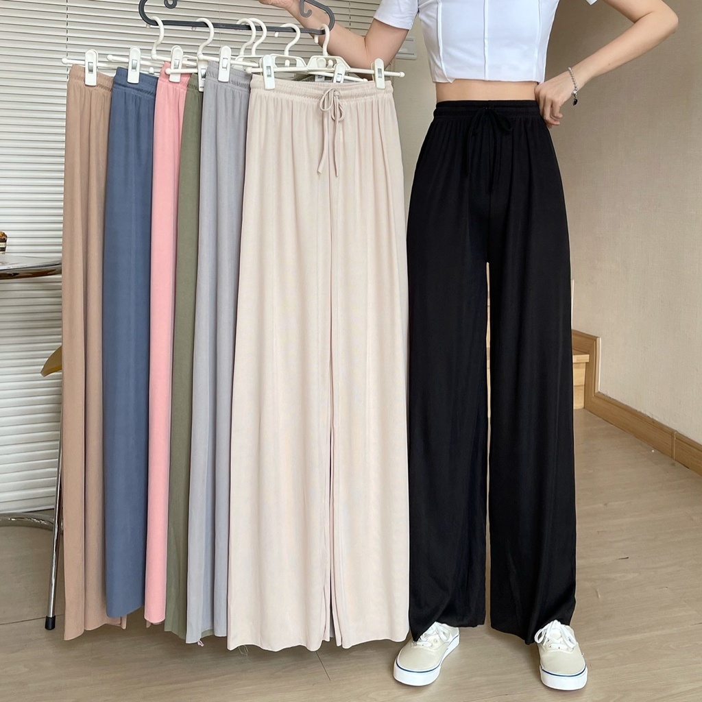 กางเกงขายาวผู้หญิง-แฟชั่น-ทรงหลวมเอวสูง-กางเกงขากว้าง-สวยๆสไตล์เกาหลี-kk007