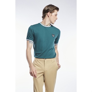 ESP เสื้อทีเชิ้ตแต่งขอบคอนทราส ผู้ชาย สีเขียว | Tee Shirt with Contrast Neck and Cuffs | 3757