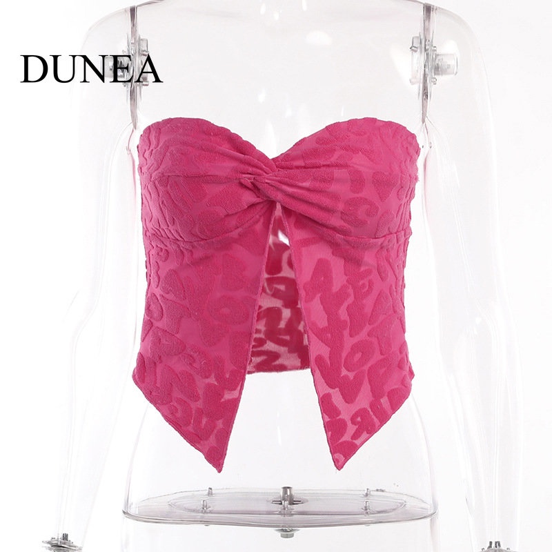 dunea-เสื้อครอปท็อป-ผ้าถัก-จับจีบ-เซ็กซี่-สําหรับผู้หญิง