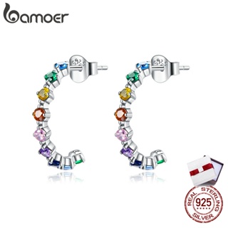 Bamoer Silver 925 Rainbow Earrings with Cubic Zircon Orignal Jewellery For Women Fit Gifts SCE1014