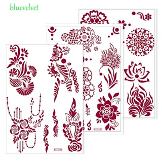 Bluevelvet รอยสักชั่วคราว ลูกไม้ ขนนก สีน้ําตาล สีแดง สําหรับผู้หญิง