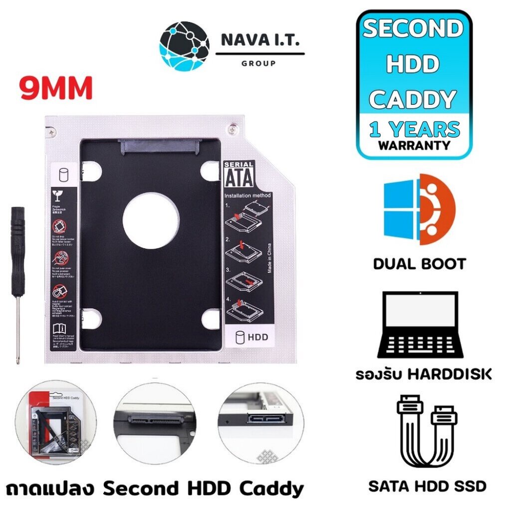 ภาพหน้าปกสินค้าใส่โค้ดลด50"3D2L2UJU" (238) NAVA IT ถาดแปลง Second HDD Caddy 9mm Bracket DVD-ROM CD Optical Bay Tray ประกัน 1 ปี