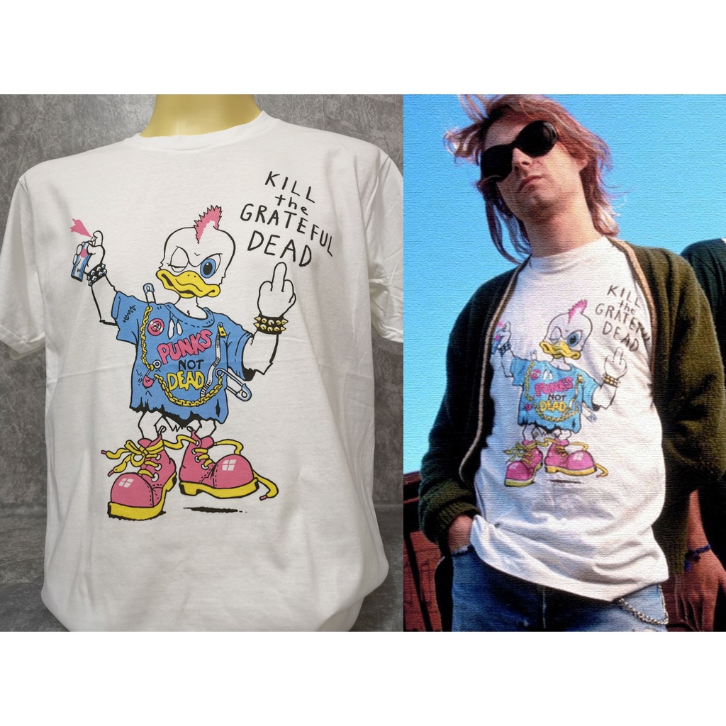 New Custom Printed เสื้อวงนำเข้า Kurt Cobain Kill The Grateful Dead Duck Punk Nirvana Grunge