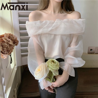 Manxi เสื้อเชิ้ตผู้หญิง เสื้อสาวอวบ สะดวกสบาย  มีความรู้สึกของการออกแบบ A25K01Q
