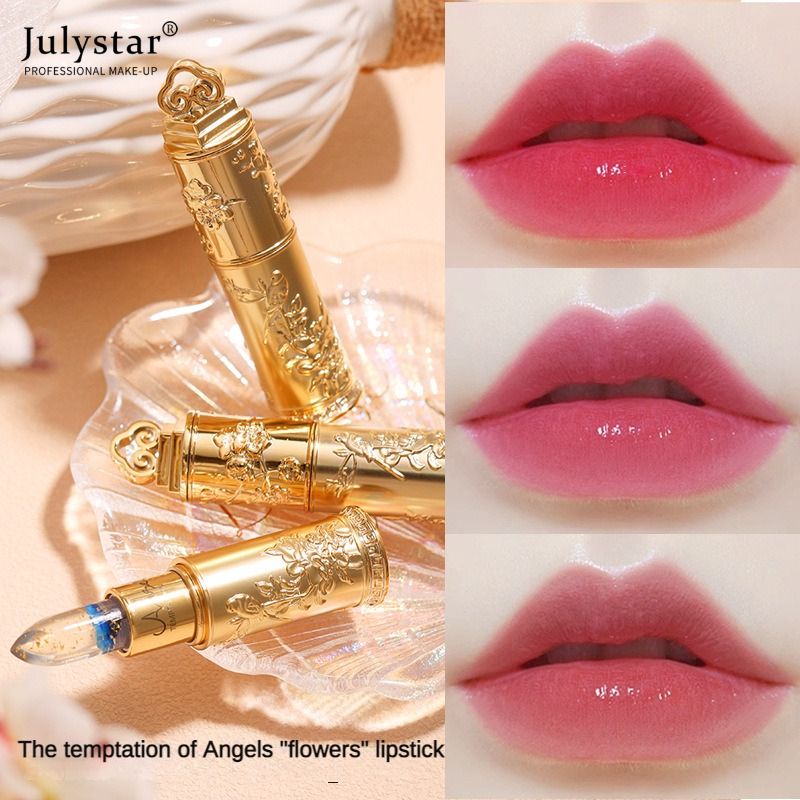 julystar-ลิปสติกเปลี่ยนสีได้-waterproof-flower-lip-balm-luxury-gold-foil-crystal-ลิปสติกมอยซ์เจอไรเซอร์ลิปแคร์สีอ่อน