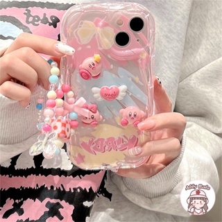 เคสโทรศัพท์มือถือแบบนิ่ม TPU ใส กันกระแทก ลายการ์ตูน Kirby 3D พร้อมกระจกแต่งหน้า และสายคล้องข้อมือ สําหรับ IPhone 14 Pro Max 12 11 Pro Max X XS XR 7Plus