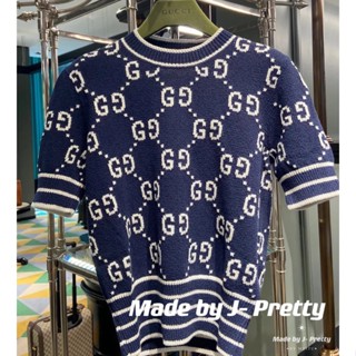 ฉลากถูกต้อง G➕23 เสื้อกันหนาว คอกลม แขนสั้น ผ้าขนสัตว์ แฟชั่นฤดูใบไม้ผลิ และฤดูร้อน