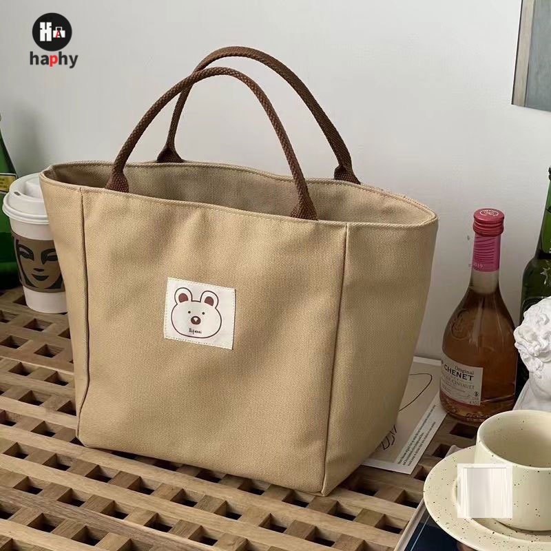 กระเป๋าสะพายผ้าใบ-tote-เรียบง่ายและหลากหลายทางวรรณกรรมและศิลปะญี่ปุ่นแบบ-bucket-type-กระเป๋าใส่ข้าวกล่องเบนโตะมือสอง