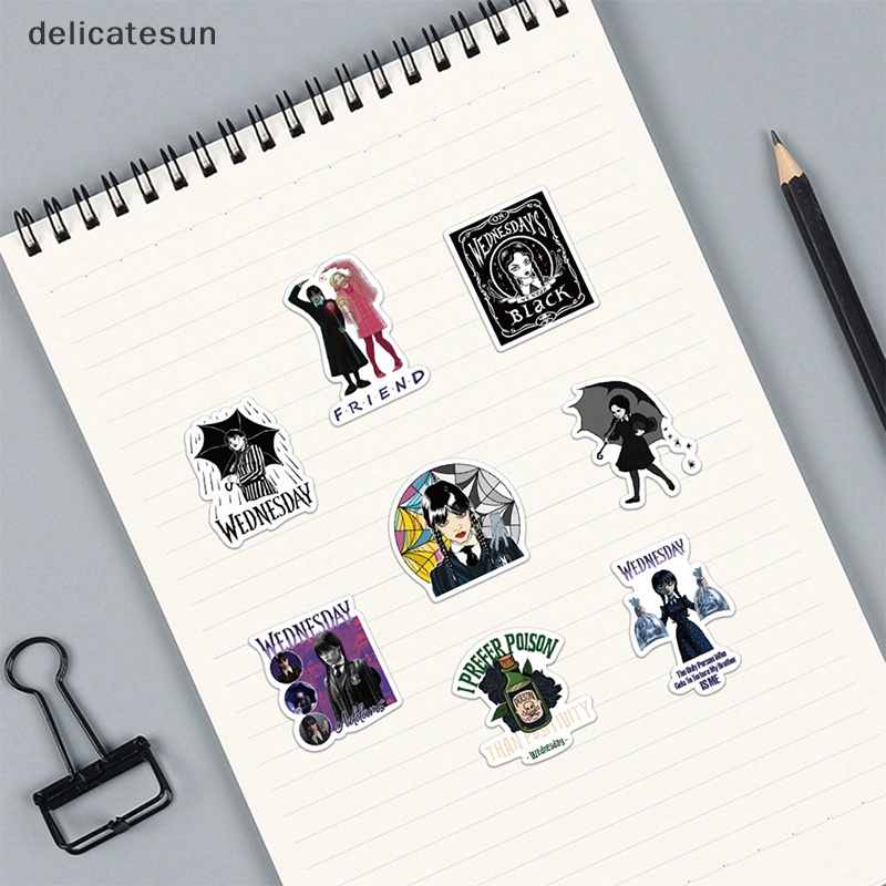 delicatesun-50-ชิ้น-tv-series-วันพุธ-addams-ภาพยนตร์สติกเกอร์อะนิเมะสเก็ตบอร์ดรถจักรยานยนต์แล็ปท็อปโทรศัพท์รถสติกเกอร์กันน้ําดี