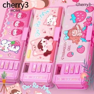 Cherry3 กล่องดินสอพลาสติก อเนกประสงค์ สีชมพู สําหรับใส่เครื่องเขียนนักเรียน
