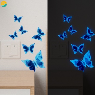 1 แผ่น สีฟ้า ผีเสื้อจําลอง เรืองแสง DIY สติกเกอร์ติดผนัง ห้องนั่งเล่น พื้นหลัง มีกาวในตัว รูปลอก ตกแต่งบ้าน