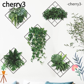Cherry3 สติกเกอร์กระดาษ ลายตาราง พืชสีเขียว ลอกออกได้ สําหรับตกแต่งผนังห้องนอน ห้องนั่งเล่น