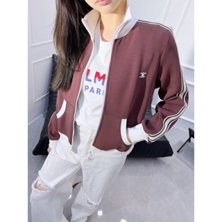 QCGV CEL Beaute 2023 autumn and winter New letter embroidery logo side stripe stitching jacket ribbon jacket fashion all-match casual