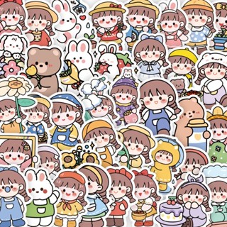 สติกเกอร์ ลายการ์ตูนเด็กผู้หญิงน่ารัก กันน้ํา ไม่ซ้ําใคร สําหรับตกแต่งสมุดทํามือ DIY จํานวน 50 แผ่น