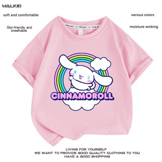 Walkie เสื้อยืดแขนสั้นลําลอง ผ้าฝ้าย พิมพ์ลายการ์ตูนอนิเมะ Cinnamoroll น่ารัก ทรงหลวม เหมาะกับของขวัญวันเกิด แฟชั่นฤดูร้