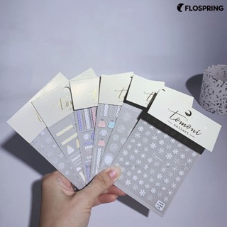 Flospring สติกเกอร์แกะสลัก ลายเกล็ดหิมะ 3D บางมาก สําหรับตกแต่งเล็บ ปีใหม่