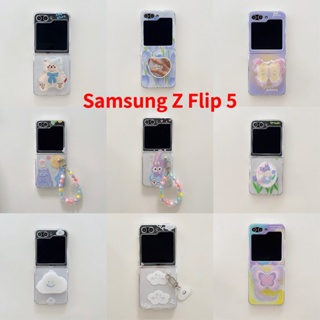 เคสโทรศัพท์มือถือ PC แข็ง แบบใส กันกระแทก ลายดอกไม้ ก้อนเมฆ หมี พร้อมจี้ สําหรับ Samsung Galaxy Z Flip 5 5G Z Flip 5