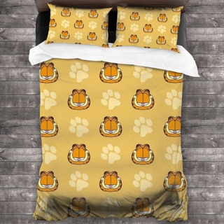 3 in 1 Garfield ชุดเครื่องนอน ผ้าปูที่นอน ปลอกหมอนนุ่ม พิมพ์ลายการ์ตูน 3D และผ้าห่ม 2 ชิ้น