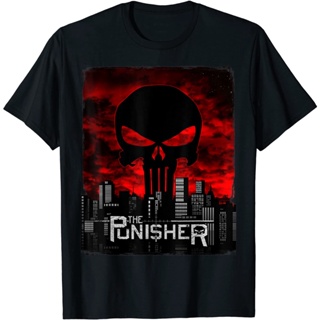 เสื้อยืด Marvel The Punisher Skyline Cityscape Skull T-Shirt Adult Clothes