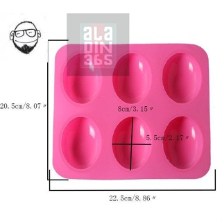 แม่พิมพ์สบู่ ซิลิโคน แม่พิมพ์สบู่ 6 ช่อง 90 กรัม ทรงรี  1ช่อง : 5 * 8 * 2.5 CM   ขนม ทำสบู่ก้อน เป็น บล็อก ซิลิโคน