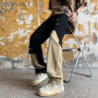 DaDuHey🔥 Mens 2023 New Hong Kong Style Hip Hop Ins Fashion Ripped Cool Jeans Summer High Street Fashionable Patchwork Casual Pants
