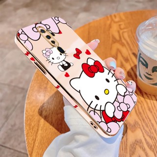 เคส OPPO A3S A5 A5S A7 A12 A12S A5 A9 2020 A83 A91 เคสโทรศัพท์มือถือ แบบนิ่ม ลายการ์ตูนคิตตี้ ขอบสี่เหลี่ยม หรูหรา