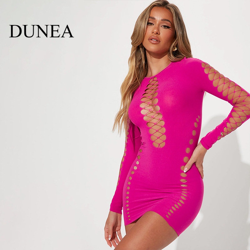 dunea-ชุดเดรสสั้น-แขนยาว-แบบโปร่ง-เซ็กซี่-สําหรับผู้หญิง