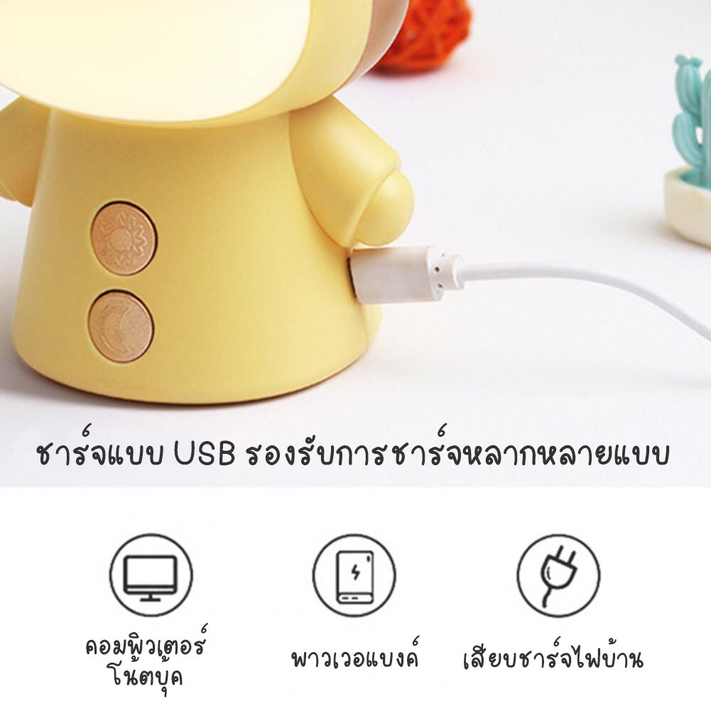 โคมไฟตั้งโต๊ะ-led-โคมไฟอ่านหนังสือ-พับได้-ชาร์จแบต-สายชาร์จ-usb-โคมไฟตั้งทำงาน-โคมไฟการ์ตูน-โคมน้องหมี