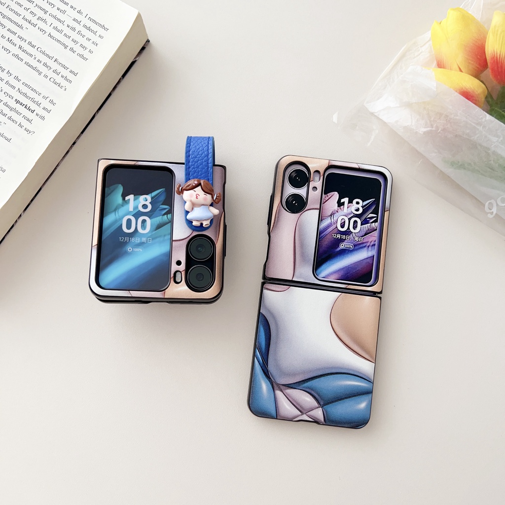 เคสโทรศัพท์มือถือหนัง-pc-แข็ง-กันกระแทก-พร้อมสายคล้องข้อมือ-หลากสี-สําหรับ-oppo-find-n2