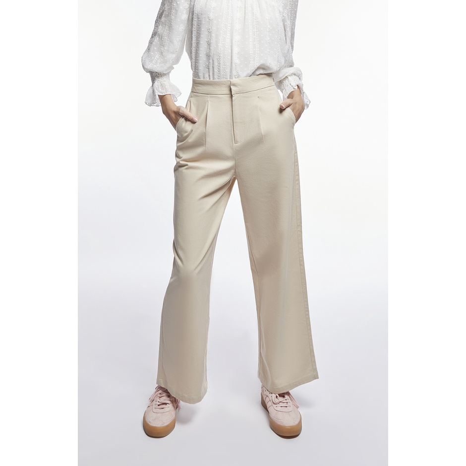 ep-กางเกงเอวสูงทรงขากว้าง-ผู้หญิง-สีเบจ-high-waist-wide-leg-trousers-4754