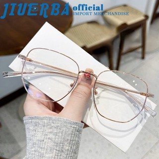 JIUERBA แว่นตาสายตาสั้น กรอบเมทัลลิก ทรงสี่เหลี่ยม ป้องกันรังสียูวี สีฟ้า แฟชั่นสไตล์เกาหลีเรโทร สําหรับผู้ชาย และผู้หญิง