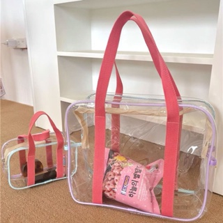 กระเป๋าเก็บของ PVC แบบใส กันน้ํา จุของได้เยอะ สีครีม สําหรับเดินทาง