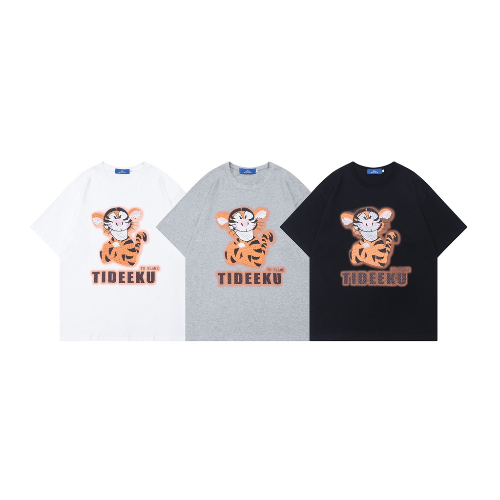 ระบายสี TIDEEKU ชายเสื้อคอกลม ออกแบบลายพิมพ์ลายการ์ตูนหลวมๆ | Shopee ...