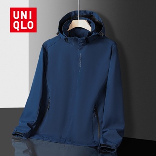 Uniqlo เสื้อแจ็กเก็ต มีฮู้ด ลายพราง คุณภาพสูง กันน้ํา ถอดได้ เหมาะกับฤดูใบไม้ผลิ และฤดูใบไม้ร่วง สไตล์เกาหลี สําหรับผู้ชาย