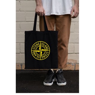 STONE ISLAND Apikae กระเป๋าสะพายไหล่ ทรงโท้ท มีซิป สีดํา สําหรับผู้ชาย และผู้หญิง HULQ