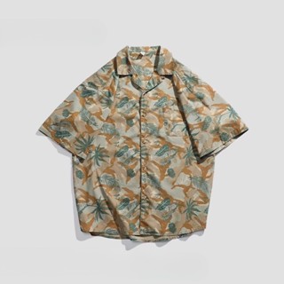 เสื้อเชิ้ตแขนสั้น ลายดอกไม้ สไตล์ญี่ปุ่น ฮาวาย ฮ่องกง แฟชั่นฤดูร้อน สําหรับผู้ชาย
