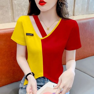 เสื้อคอวี แขนสั้น เอวสูง ทรงไม่สม่ําเสมอ เข้ากับทุกการแต่งกาย แฟชั่นฤดูร้อน สําหรับผู้หญิง 2023