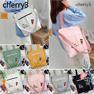 Cherry3 กระเป๋าถือ กระเป๋าสะพายไหล่ ผ้าแคนวาส ทรงโท้ท ขนาดใหญ่ จุของได้เยอะ สีพื้น สําหรับสตรี นักเรียน