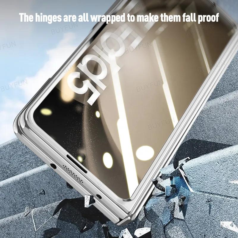 for-galaxy-z-fold5-fold-5-zfold5-5g-case-plating-hard-hinge-shell-shockproof-clear-cover-with-tempered-glass