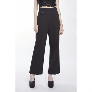 EP กางเกงทรงกว้างแต่งกระดุมดอกไม้ ผู้หญิง สีดำ | Wide Leg Trousers with Rose Button Detail | 04814