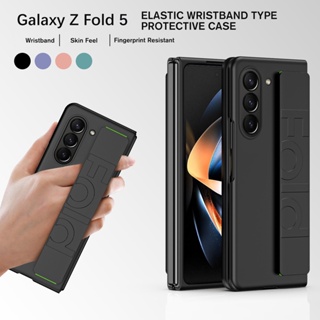 เคสโทรศัพท์มือถือ ซิลิโคน อะคริลิค พับได้ กันรอยขีดข่วน พร้อมสายคล้องข้อมือ หรูหรา สําหรับ Samsung Galaxy Z Fold 5 Fold5