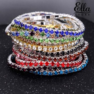 Ellastore123 สร้อยข้อมือกําไลข้อมือ ประดับพลอยเทียม แถวเดียว หรูหรา สําหรับผู้หญิง