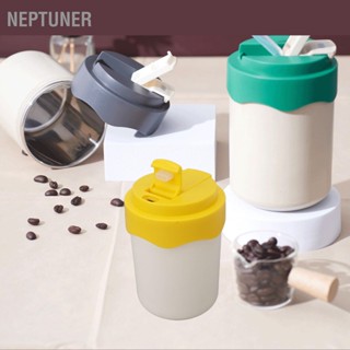 NEPTUNER แก้วกาแฟฉนวนผนังสองชั้นสแตนเลส 304 ถ้วยน้ำสุญญากาศแบบพกพาพร้อมหลอดดูด 450มล